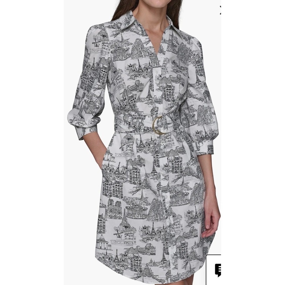 Karl Lagerfeld Paris Shirt Dress Womens M Landmark Toile Print Belted pop art